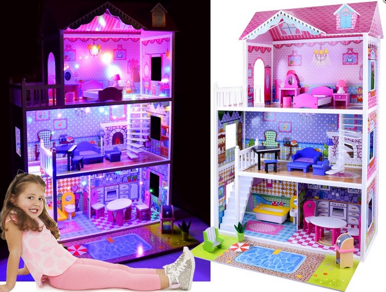 Veľký drevený domček pre bábiky BARBIE, Led svetielka
