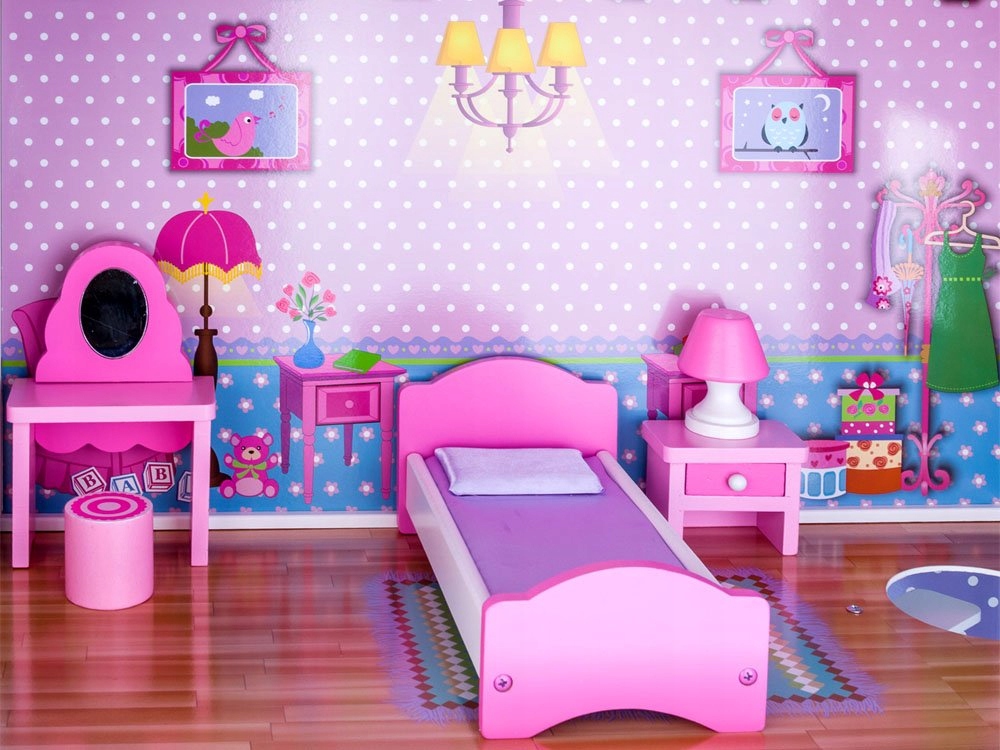 Veľký drevený domček pre bábiky BARBIE, Led svetielka – Obrázok 4